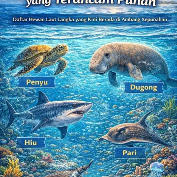 Ilustrasi hewan laut langka yang terancam punah di ekosistem laut