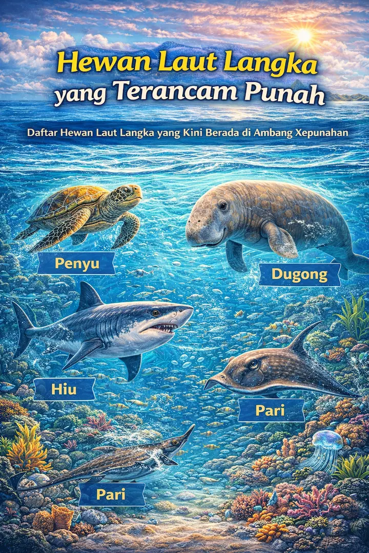 Ilustrasi hewan laut langka yang terancam punah di ekosistem laut