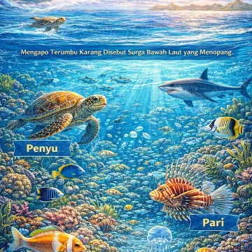 Ilustrasi terumbu karang sebagai rumah bagi ribuan spesies laut di ekosistem laut tropis Indonesia