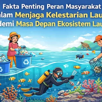 masyarakat membersihkan pantai sebagai bentuk peran masyarakat dalam menjaga kelestarian laut dan ekosistem laut