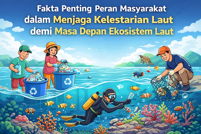 masyarakat membersihkan pantai sebagai bentuk peran masyarakat dalam menjaga kelestarian laut dan ekosistem laut