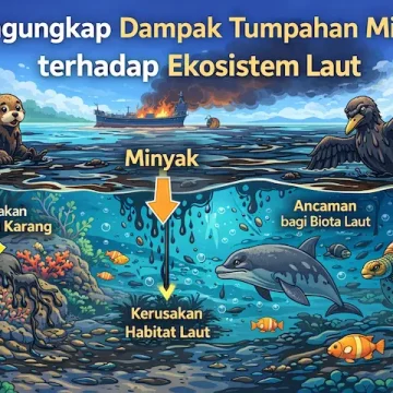 ilustrasi dampak tumpahan minyak laut terhadap ekosistem laut dan kehidupan biota laut