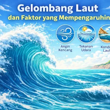 ilustrasi gelombang laut besar dengan pengaruh angin dan kondisi laut