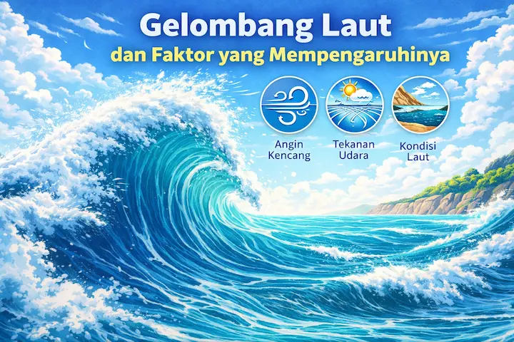 ilustrasi gelombang laut besar dengan pengaruh angin dan kondisi laut