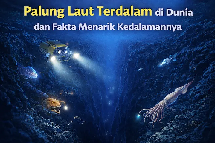 ilustrasi palung laut terdalam dengan kedalaman ekstrem dan makhluk laut dalam