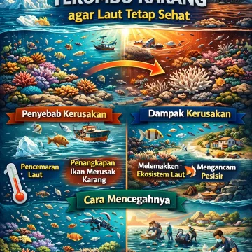 ilustrasi kerusakan terumbu karang dan cara mencegahnya dengan karang sehat dan karang rusak di laut