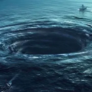 ilustrasi segitiga bermuda dengan kapal dan pesawat di tengah fenomena laut misterius