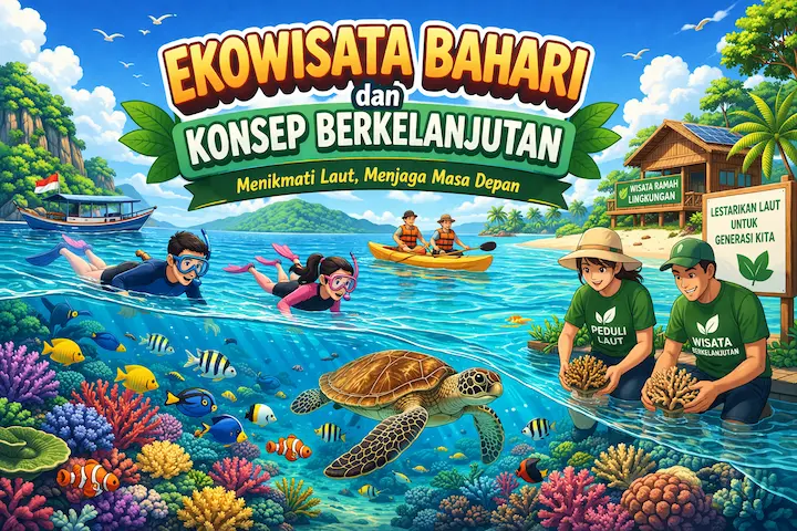 “ekowisata bahari berkelanjutan dengan laut jernih dan alam terjaga”
