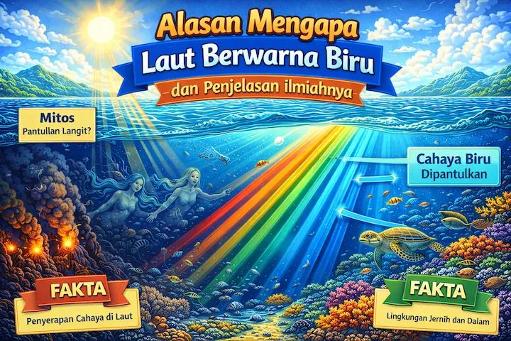 “alasan laut berwarna biru dengan pantulan cahaya matahari”