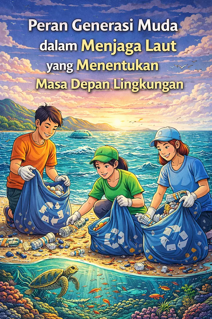 “generasi muda menjaga laut dengan kegiatan bersih pantai”
