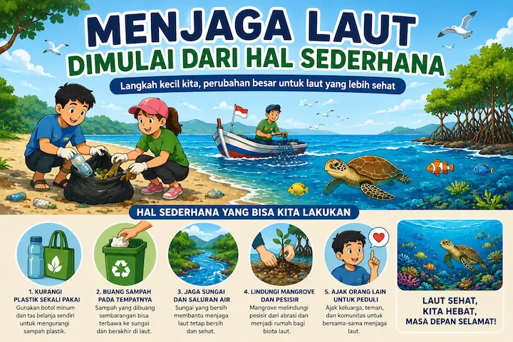 “menjaga laut dimulai dari hal sederhana dengan membersihkan sampah di pesisir”