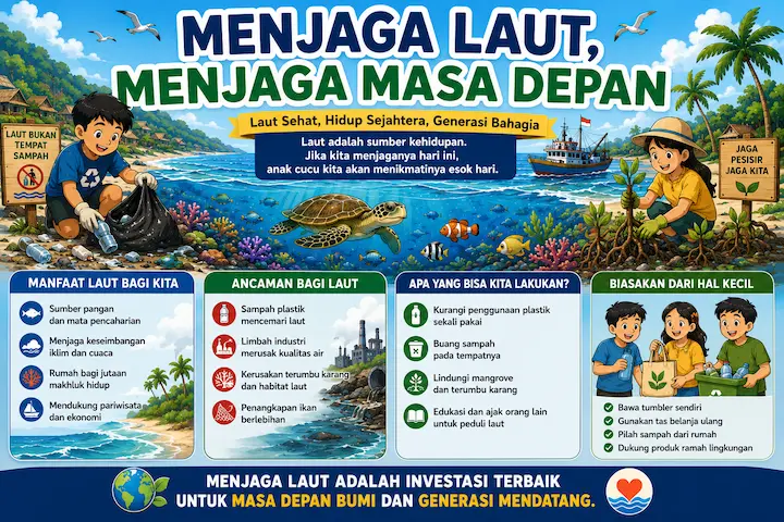 “menjaga laut menjaga masa depan dengan ekosistem laut sehat dan pesisir bersih”