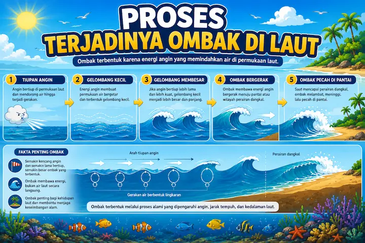 “proses terjadinya ombak di laut akibat tiupan angin dan energi laut”