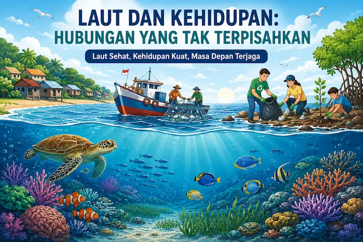 “laut dan kehidupan manusia yang saling terhubung melalui ekosistem laut sehat”