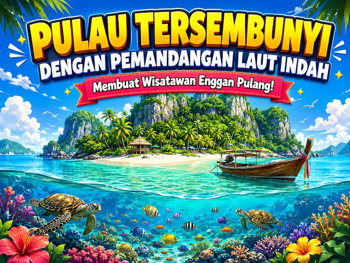 pulau tersembunyi dengan pemandangan laut indah dan pantai berpasir putih