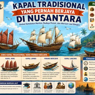 “kapal tradisional Nusantara berlayar di laut sebagai bagian dari sejarah maritim”