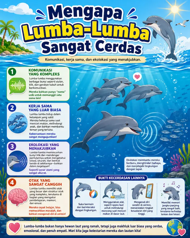 “lumba-lumba cerdas berenang bersama kelompoknya di ekosistem laut”