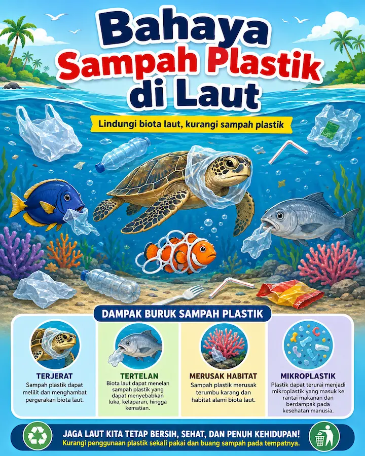 “sampah plastik di laut yang mengancam biota laut dan ekosistem laut”