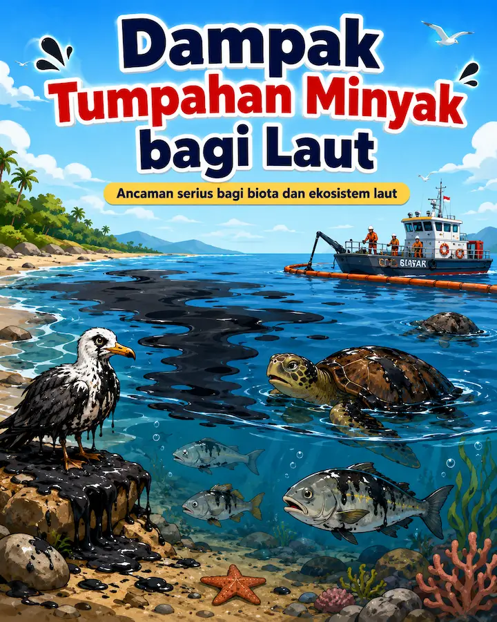 “tumpahan minyak di laut yang mengancam biota laut dan ekosistem laut”