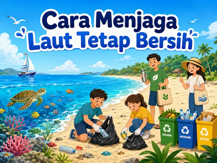 “menjaga laut tetap bersih dengan mengurangi sampah plastik di pantai”