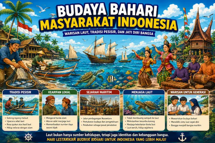 “budaya bahari masyarakat Indonesia dengan tradisi pesisir dan kapal tradisional”
