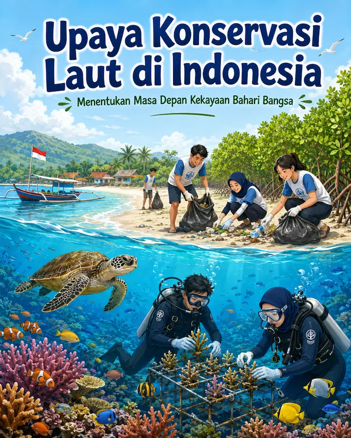 konservasi laut di Indonesia dengan terumbu karang, ikan, dan masyarakat pesisir