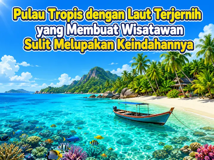 pulau tropis dengan laut terjernih, pasir putih, dan pemandangan alam indah