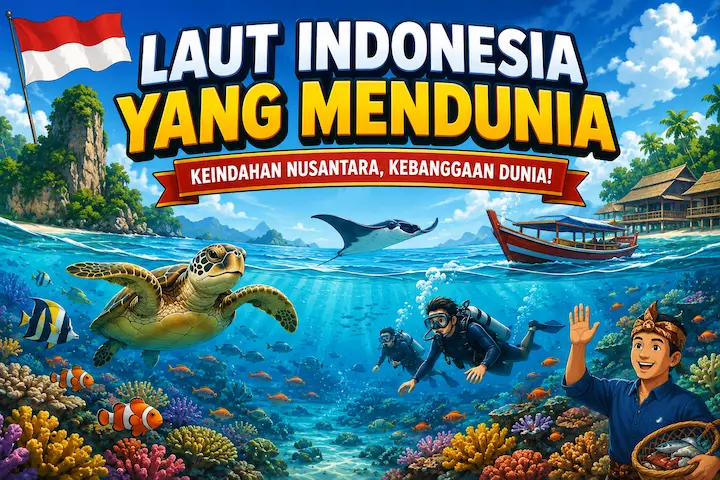 laut Indonesia yang mendunia dengan pulau tropis, air jernih, dan keindahan laut Nusantara