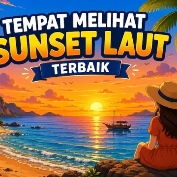 tempat melihat sunset laut terbaik dengan langit jingga dan pantai tropis
