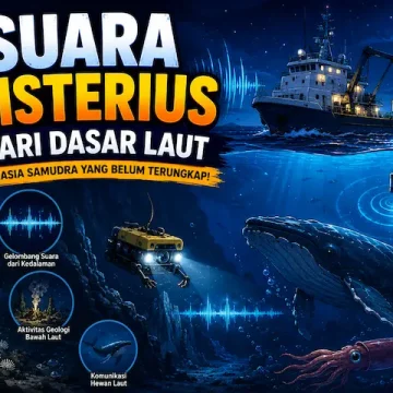 ilustrasi suara misterius dari dasar laut dengan suasana samudra yang gelap